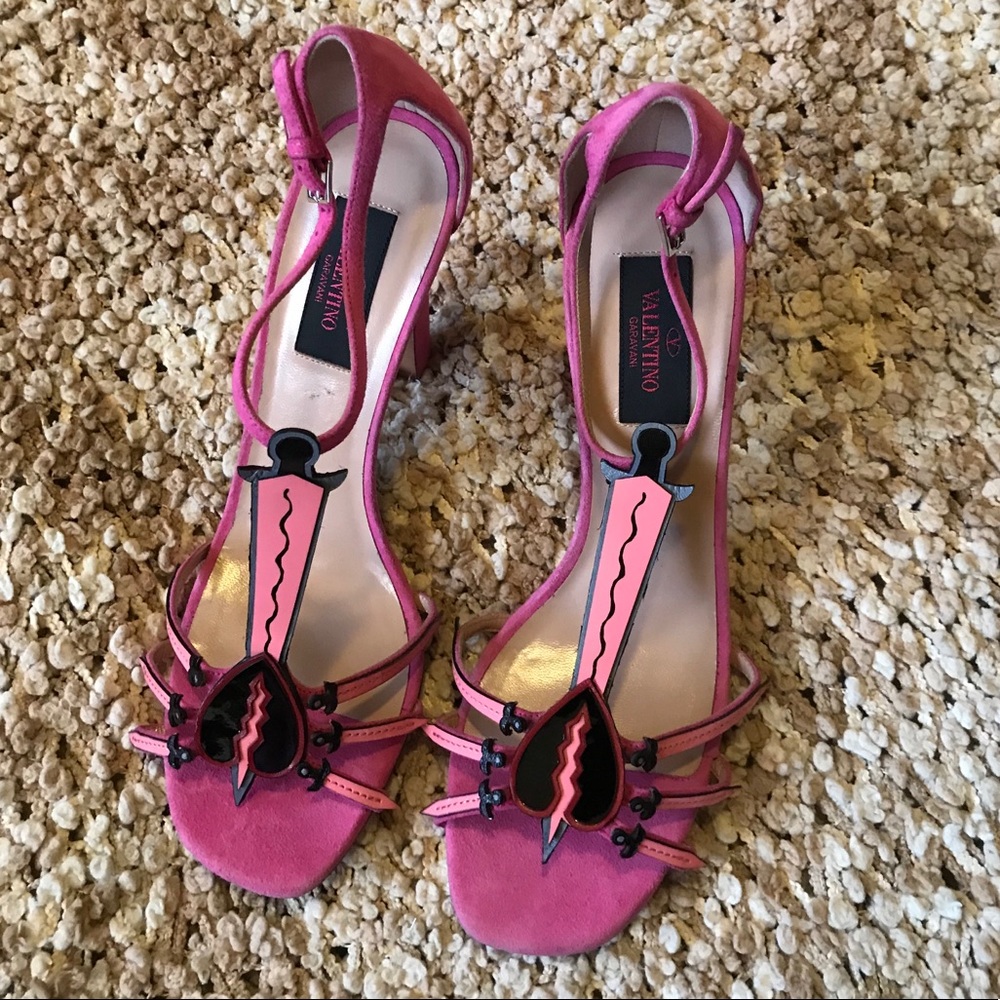Valentino Heart & Dagger Suede Sandal heel